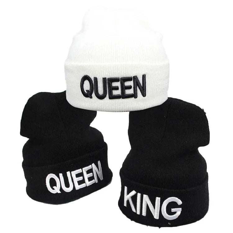 Winter Hats for Woman New KING QUEEN Beanies Knitted Embroidery Hat Autumn Female Beanie Caps Warmer Casual Cap