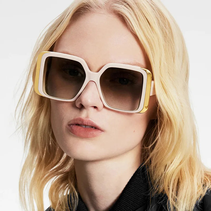 UNOC Popular Trendy Oversize Square Sunglasses Unisex Big Frame Shades Black White Gold Red Metal Frame Fashionable Sun Glasses