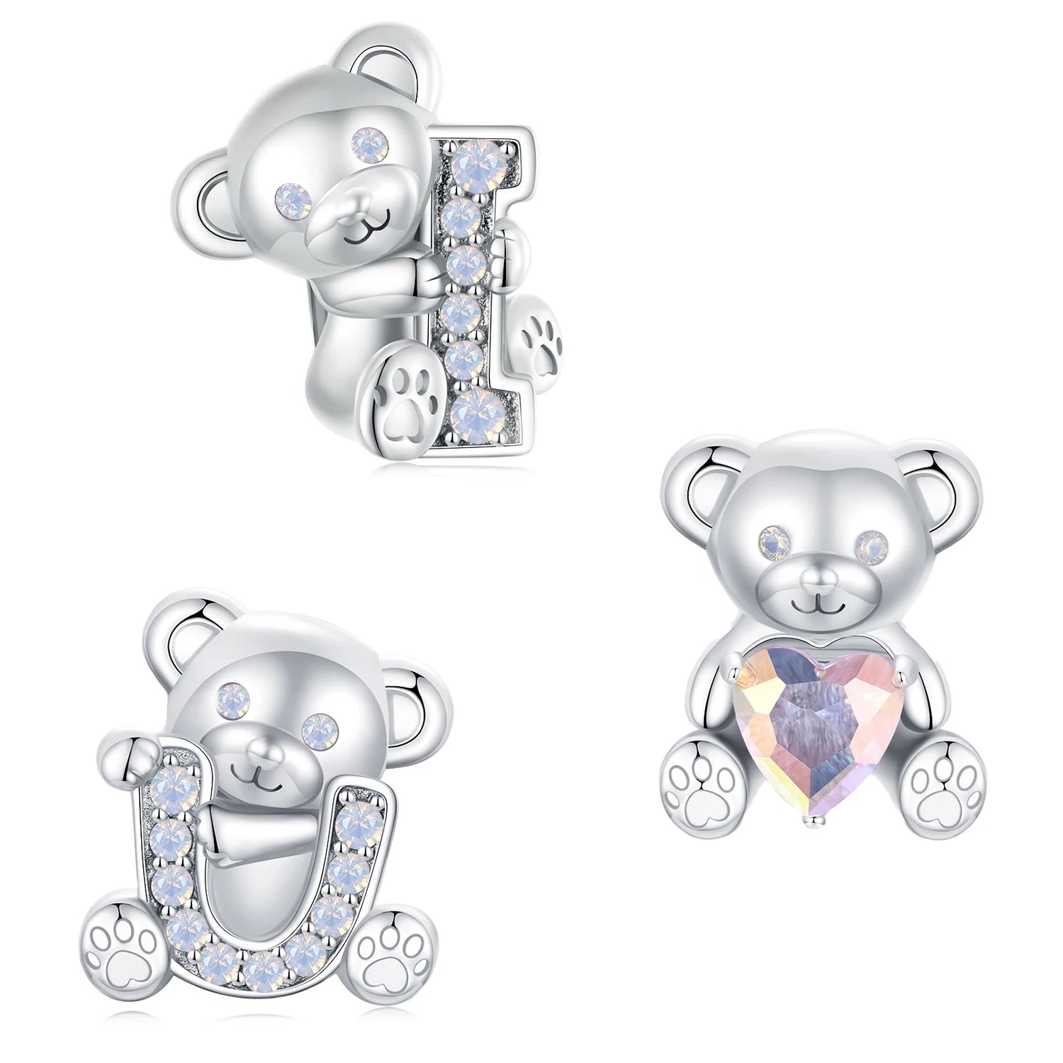 Jiang Yuan Hot Sale 925 Sterling Silver Fine Jewelry Pendant for Bracelet Fine Jewelry Love Bear Pink Heart Fortune Charms