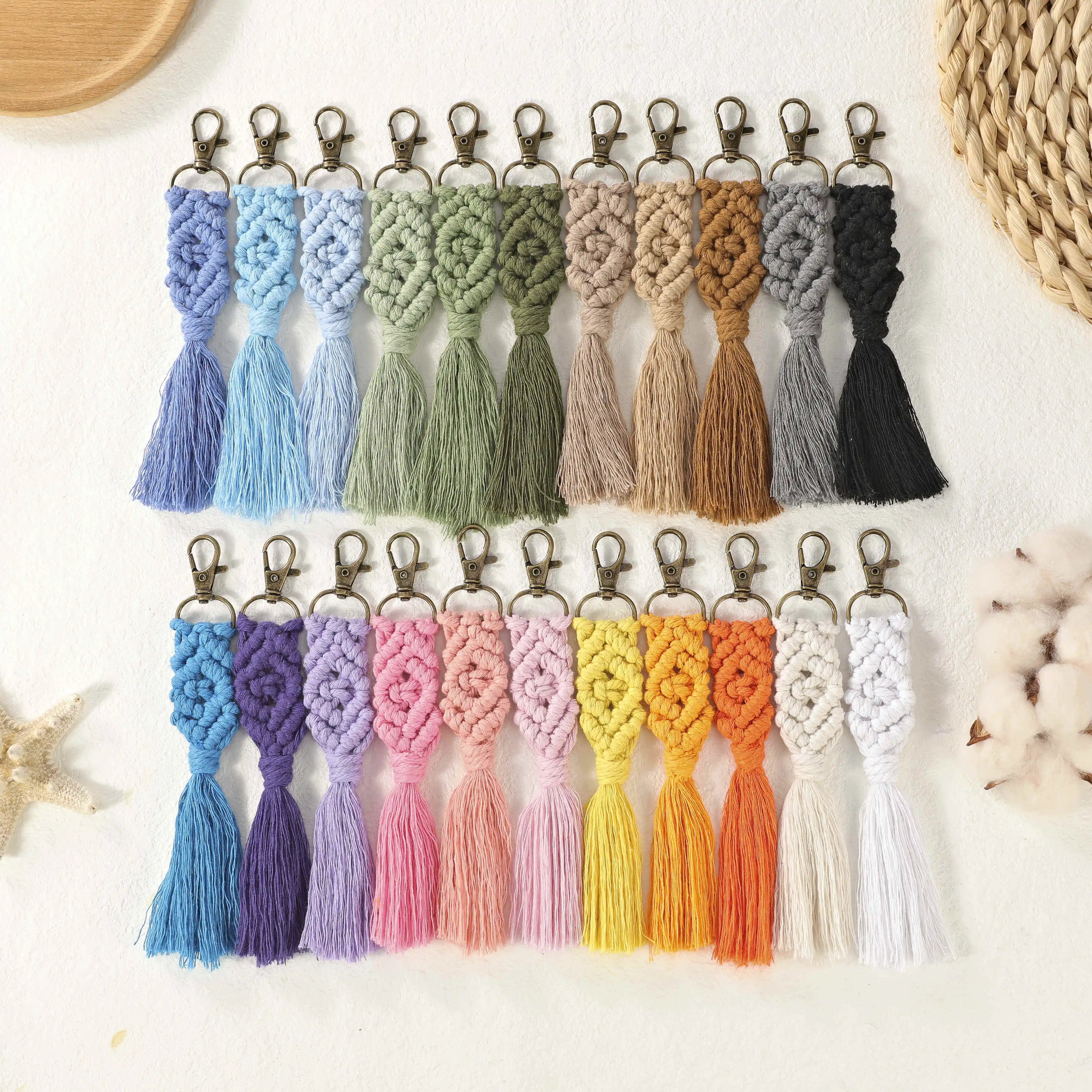 Lovely Natural Handmade Macrame Keychains 100% Pure Cotton Rope Boho Macrame Key Chain Accessories for Purse