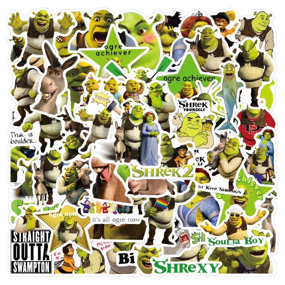 50PCS Funny Sticker Cartoon Green Monster for Laptop Luggage Skateboard Bottle Sticker Bike