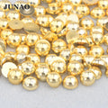 JUNAO Wholesale 10 12 14 16 20 mm Flatback Pearl Beads Gold ABS Plastic Pearls in Bulk Half Round Pearls Without Holes