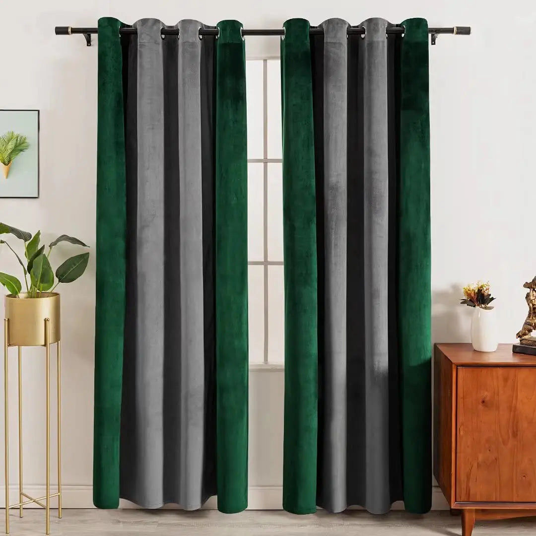Green Elegance Soft Velvet Double Panel Blackout Curtains Modern Interior Thermal Insulated Grommet Rope Format for Bedrooms