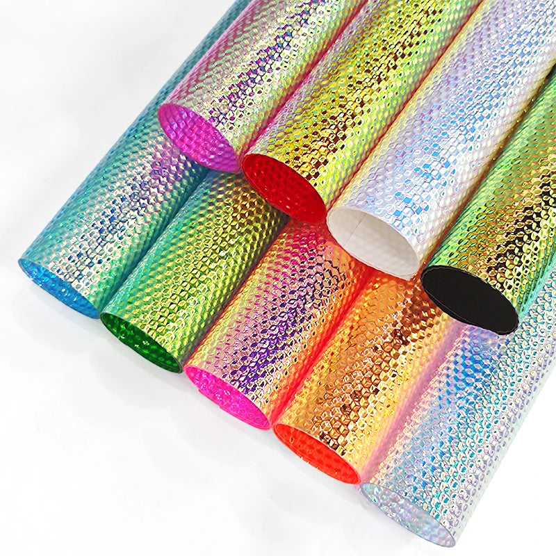0.4mmSmall  Embossed Fluorescent Iridescent PVC Soft Film Sheets for Making Cosmetic Bag