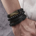 4Pcs/Set Fashion Beaded Feather Leather Multilayer Bracelet Set
