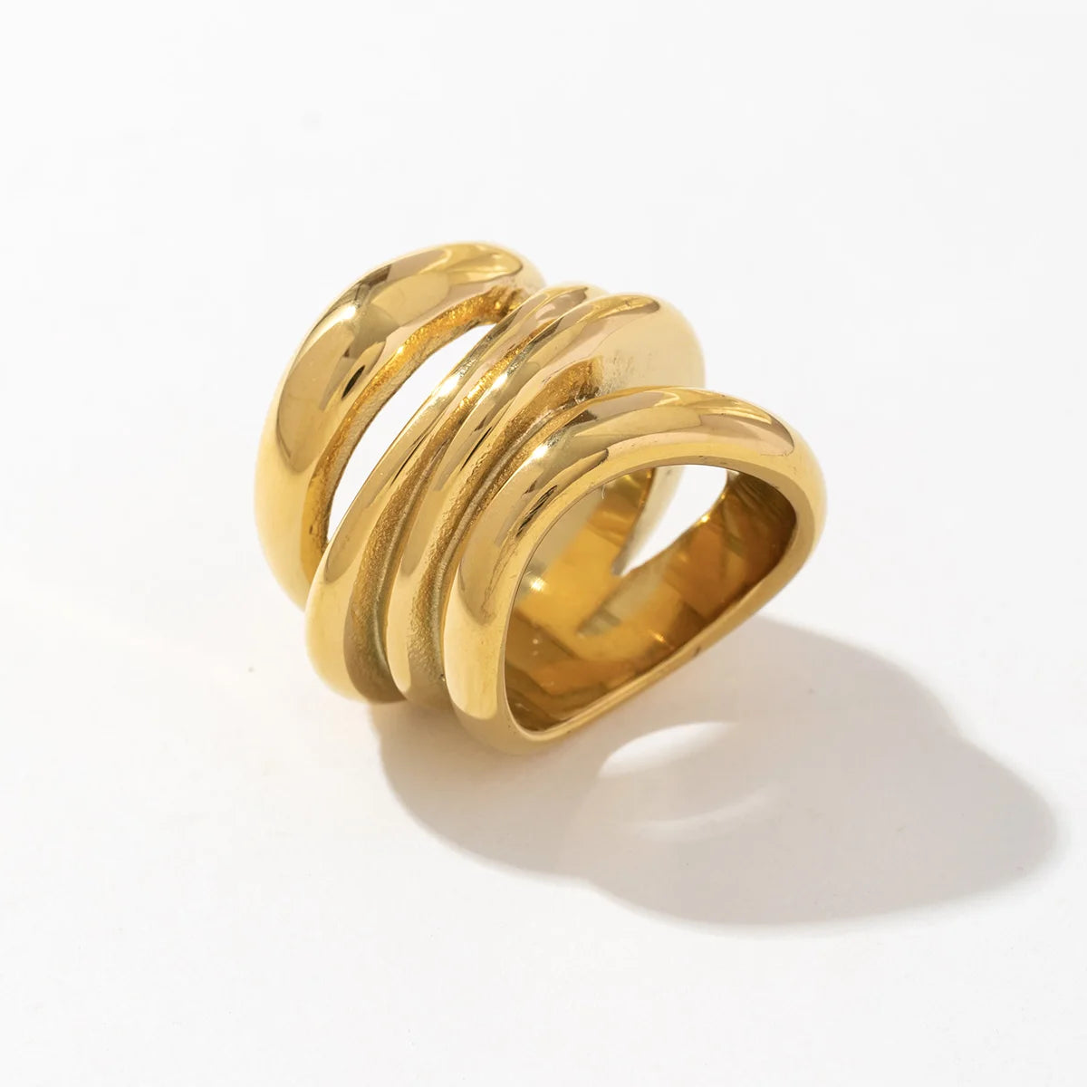 Trendy Gold Color Charm Statement Jewelry Charm Ring 18K PVD Stainless Steel Plated Metal Geometric Golden Wide Ring