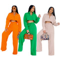 HK6014 New Design Fall Outfits for Women Simple Short Shirt Wide Leg Pants Ladies 2 Piece Outfits Two Piece Set Women Clothing