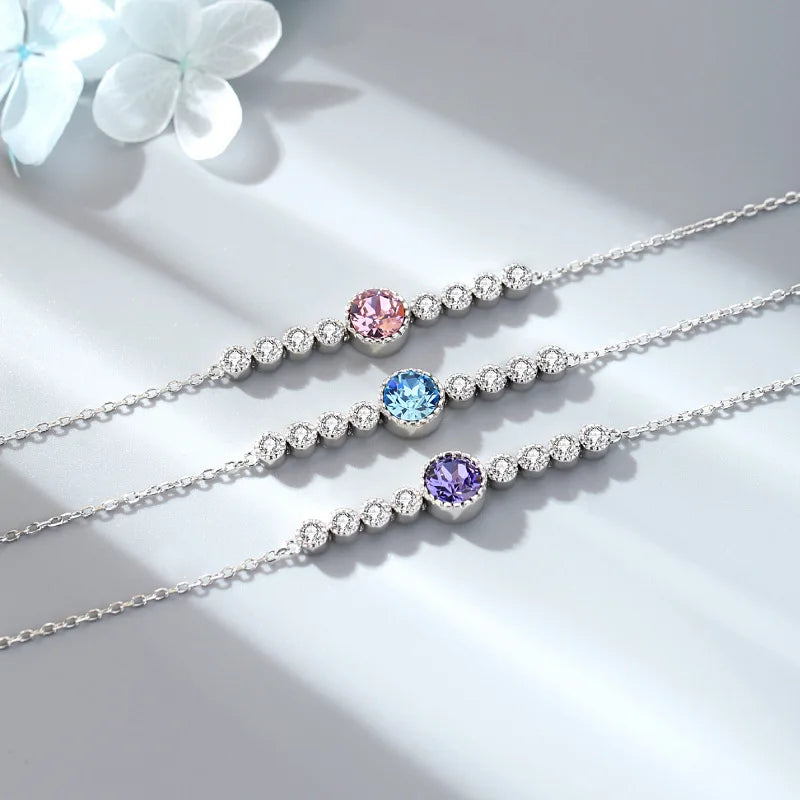 Delicate 925 Sterling Silver Ocean Heart Austrian Crystal Hand Jewelry for Women Girls Solitaire Beautiful Diamond Bracelet