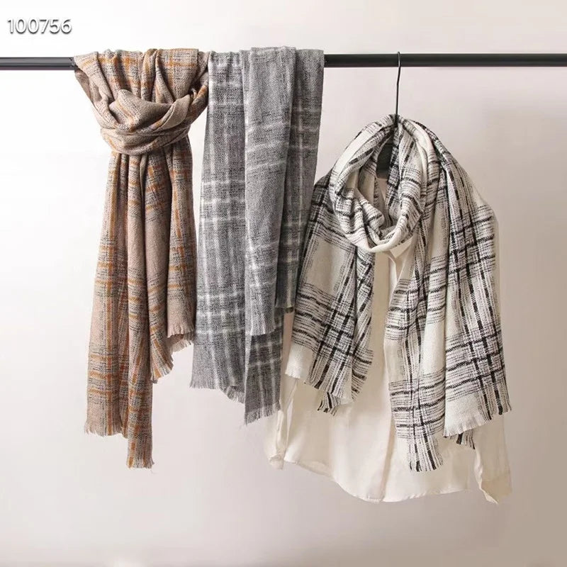 Camel Wool Scarf Winter Warm Scarf for Office Lady 100% Wool