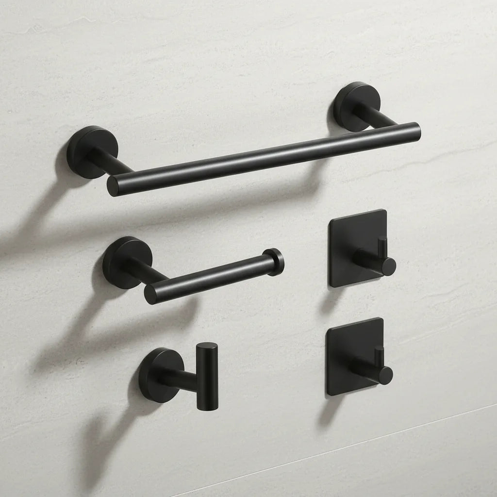 HOMEDEC 5-Piece Matte Black Eco-Friendly Homedec Bathroom Hardware Set SUS304 Stainless Steel Round Wall Mounted