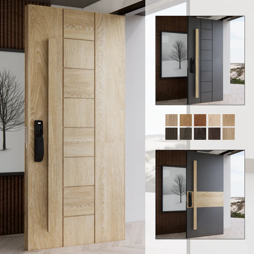 Foshan Manufacture Premium Quality Unique Gone Groove Design Solid Timber Wood Entrance Doors External Doors for House