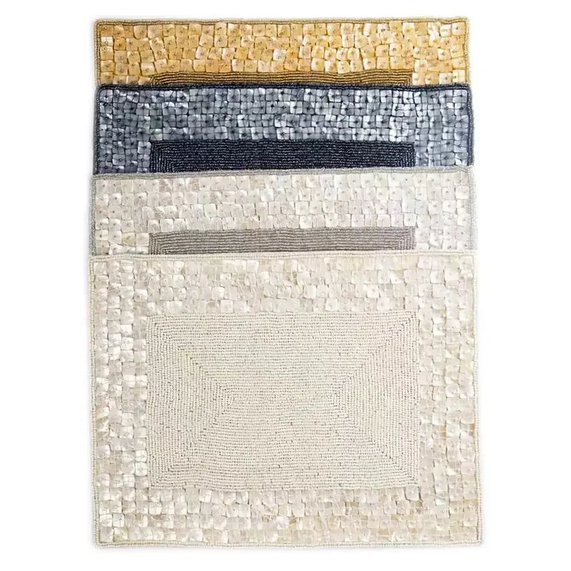 Classic European Eco-Friendly Placemats Table Mat Mother of Pearl Shell with Glass Beads 40x30cm Rectangle