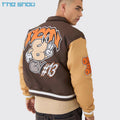 Custom Logo Streetwear Unisex Men's Chenille Embroidery Patch Winter Fleece Leather Bomber Boxy Twill Collared Varsity Jacket