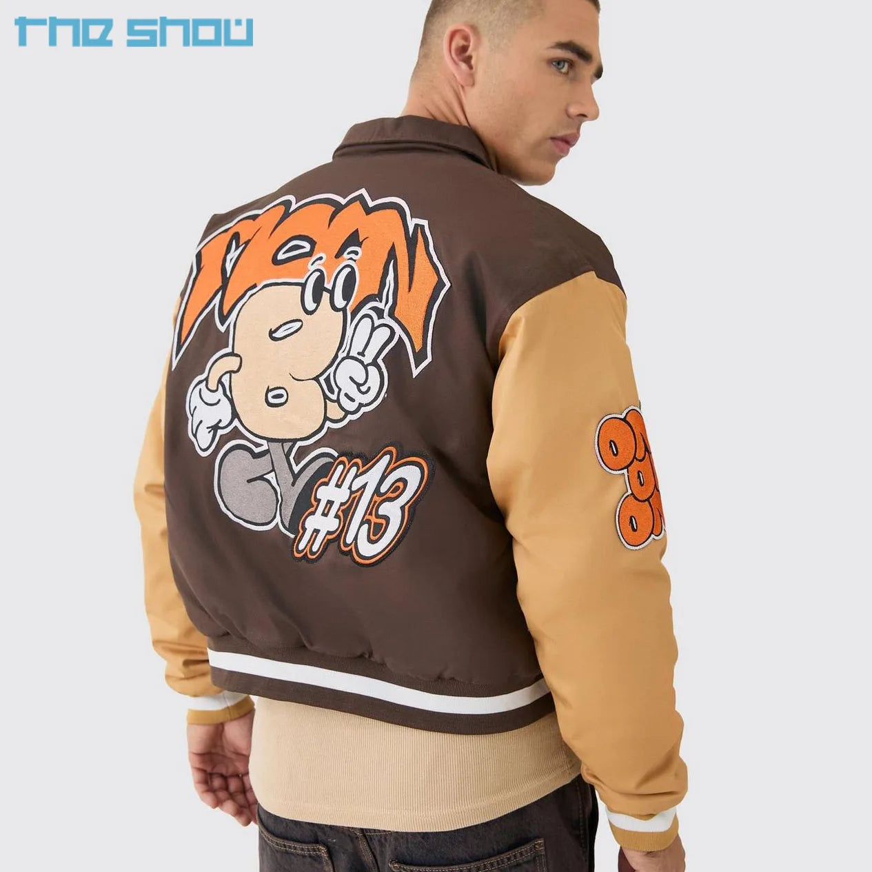 Custom Logo Streetwear Unisex Men's Chenille Embroidery Patch Winter Fleece Leather Bomber Boxy Twill Collared Varsity Jacket