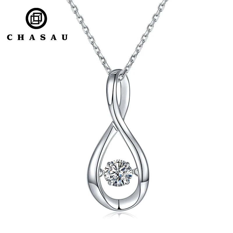 Fashion Jewelry Necklace Trendy 925 Sterling Silver Dancing Pendant Round Cut 0.5ct D Color Moissanite Necklace for Women