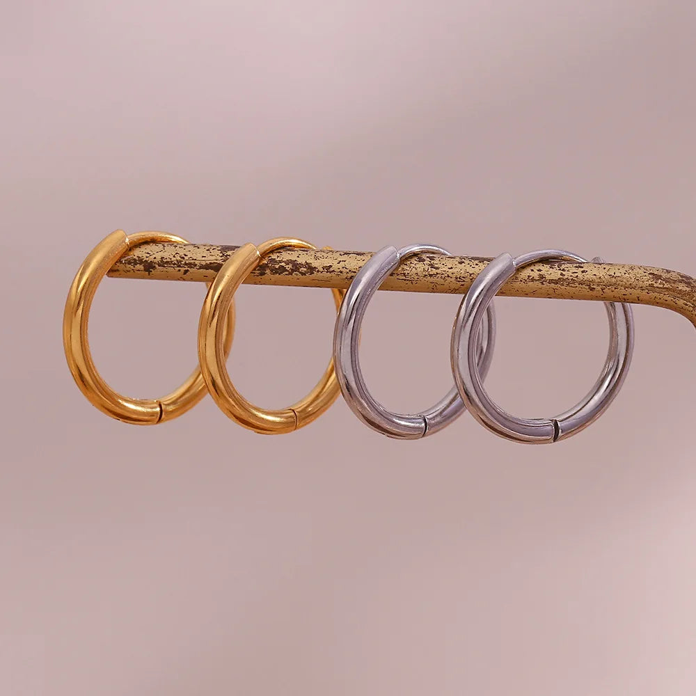 High End Polished 18K Gold Plated Stainless Steel Chunky Gold Huggies Hoop Geometric Earrings for Women