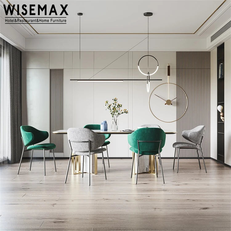 WISEMAX FURNITURE Manufacturer Dining Room Chairs Kitchen Furniture Metal Frame Fabric Upholstered Soft Arm Chair for Restaurant