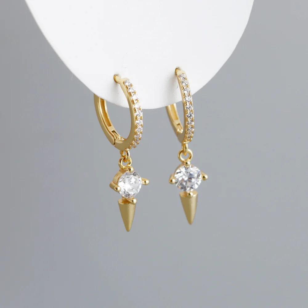 925 Silver Fashionable Spike Triangle Cz Diamond Gold Plated Hoop Earrings Fashion Jewelry Earrings for Women