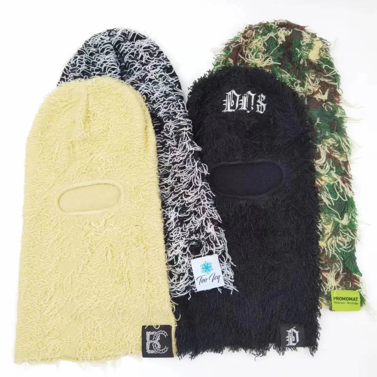 Wholesale Embroidery and Private Woven Tag Label Grassy Distressed Ski Mask One Hole Knit Distressed Balaclava