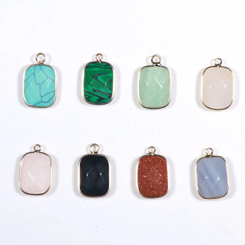 Wholesale Rectangle Pendant Necklace Faceted Natural Gem Quartz Stone Pendant Necklace for Women