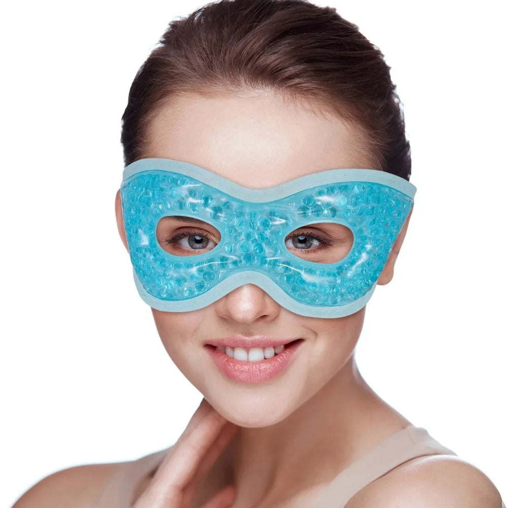 Reusable 3D Shading Cooling Gel Eye Mask with Silk-Polyester-Cotton Material Soft Plush Back Unisex Sleep Mask for Women & Men