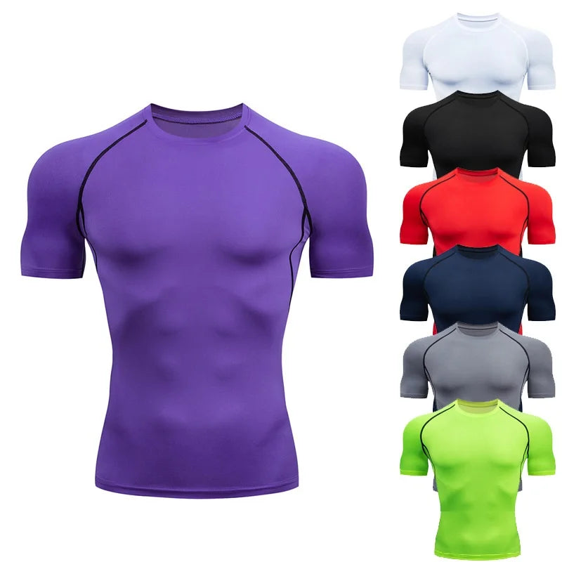 Mens Fitness Sports Training Shirt Stretch Quick-drying Suit Short Sleeve