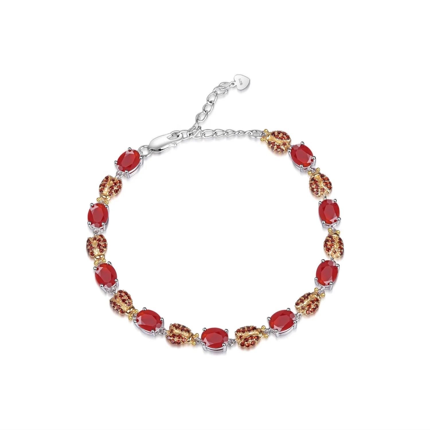 C8300 Abiding Custom Bracelet 925 Silver Red Stone Agate Ladybird Bracelet Bangle Plated Gold Animals Women Tennis Bracelets