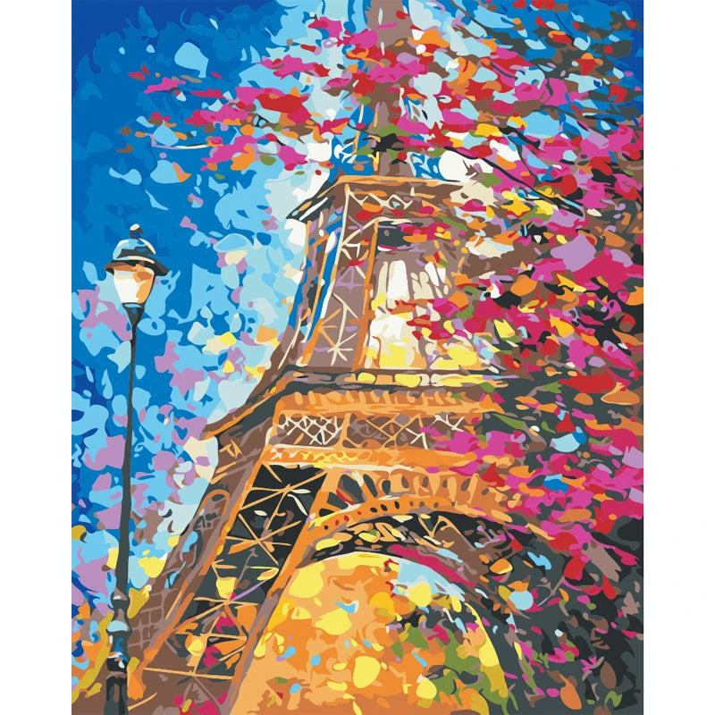 Paint by Numbers Digital Oil Painting Eiffel Tower Paris France Classical Acrylic Paint by Numbers Canvas Kids for Sale