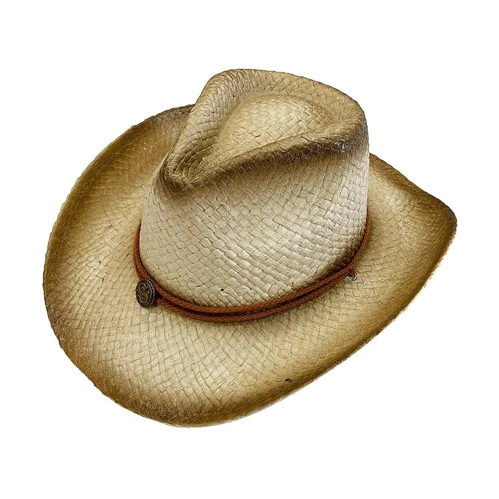 Wholesale Mexico Unisex Pinch Front Raffia Natural Embroidered Logo Straw Cowboy Hats Outdoor Travel Casual