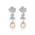 Daidan Drop Earrings Long Stud Natural Pearl Jewelry Silver 925 Cubic Zirconia Stud Genuine Freshwater Pearl Earrings