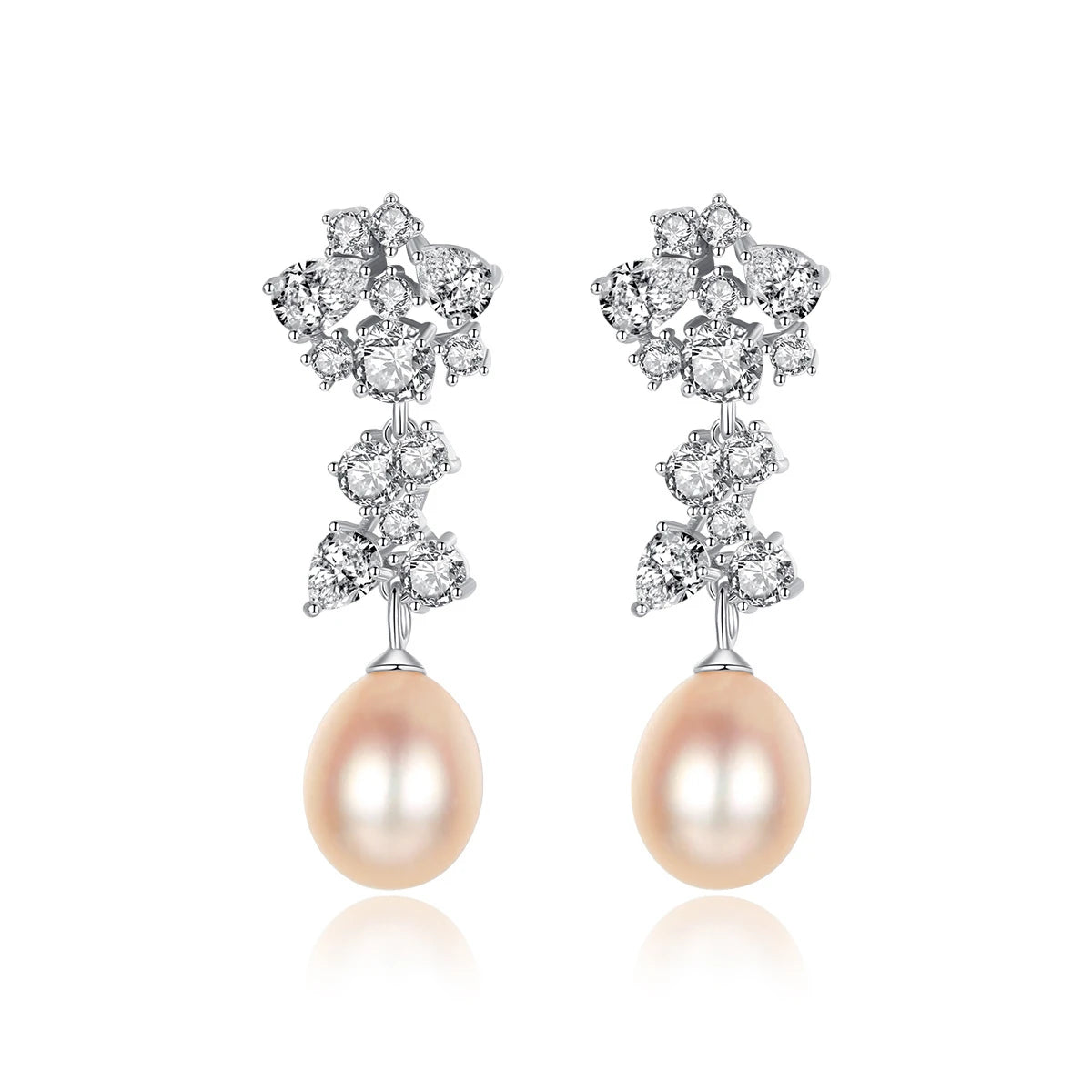 Daidan Drop Earrings Long Stud Natural Pearl Jewelry Silver 925 Cubic Zirconia Stud Genuine Freshwater Pearl Earrings