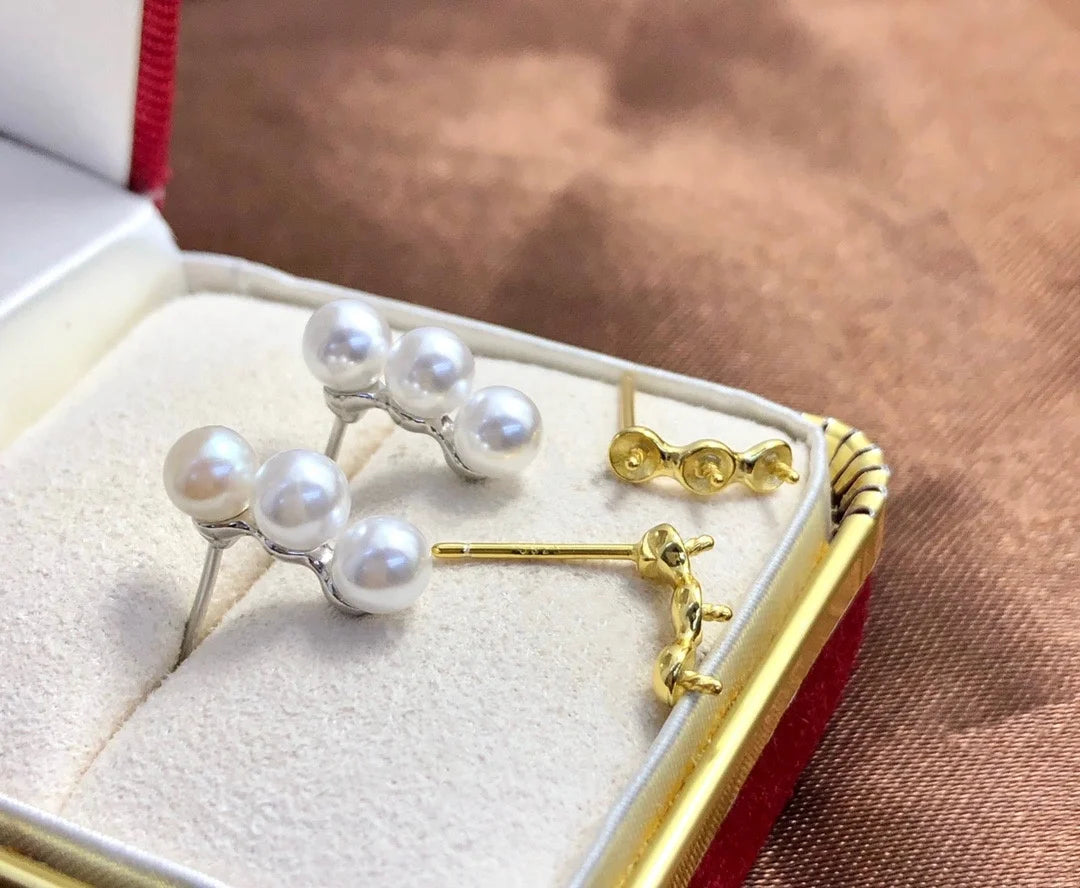 E1718 4-5mm DIY Natural Freshwater Pearl Charm Earrings Mounting Accessory 925 Sterling Silver Gold Plated  Jewelry for Women