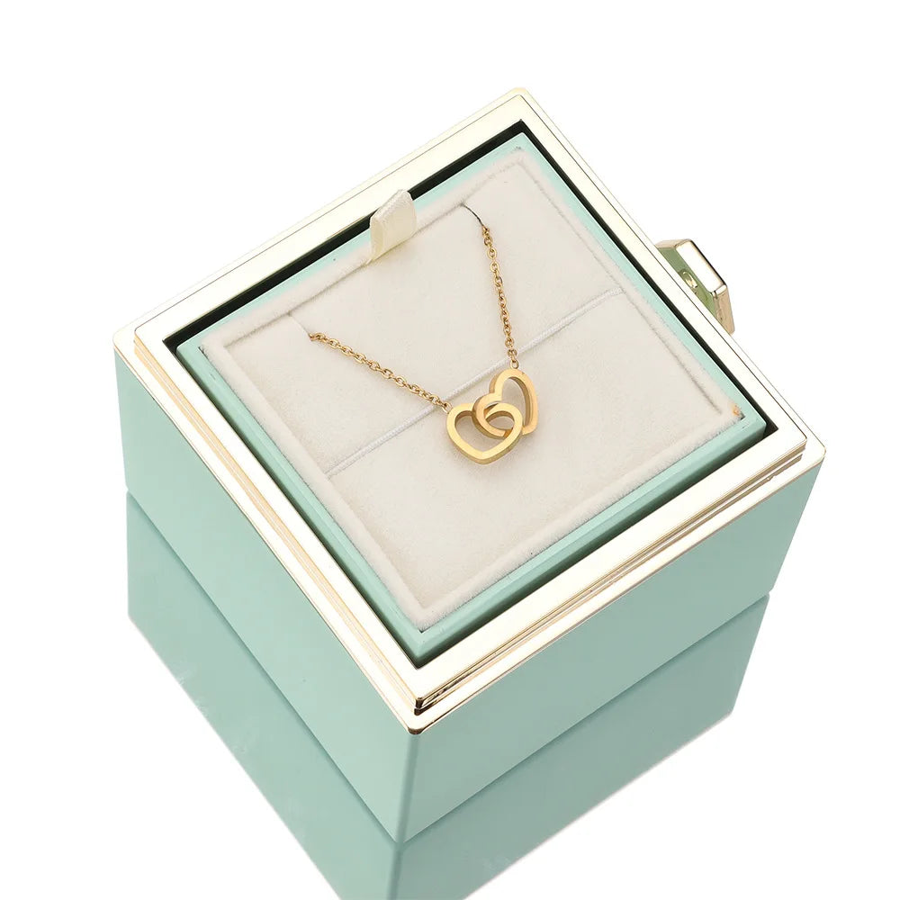 Couple Stainless Steel Gold Plated Link Chain Necklace Multicolor Heart Charm Hollow Double Love Pendant Lovers' Shape Pattern
