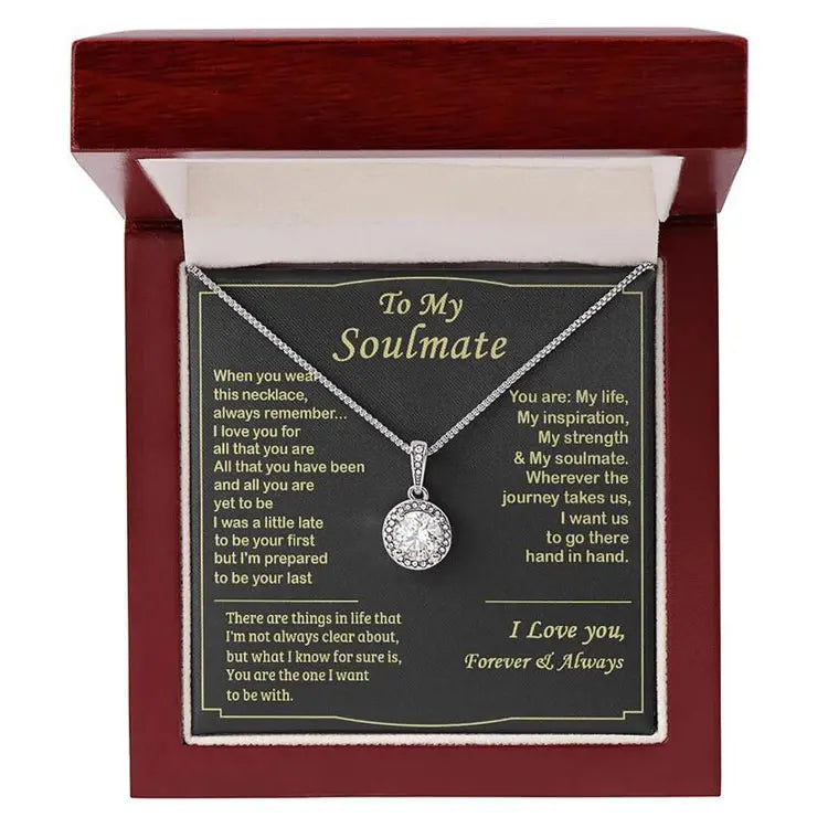 SC Dropshipping Luxury Wedding Round Diamond Necklace Delicate Valentine's Day Silver Plated to My Soulmate Necklace with Box