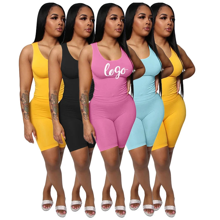 Cute 2-Piece Women's Summer Yoga Shorts Set-Formal Skinny Solid Eco-Friendly Breathable