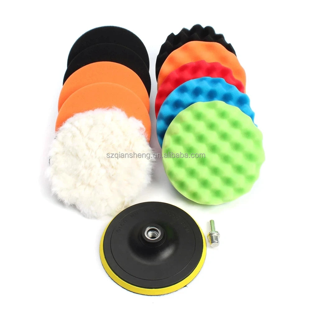11 Pieces 3/5/6/7 Inch Buffing Pad Set Wave Sponge Polishing Pad Kit for Car Polisher Pads Wheel M14 Drill Adaptor