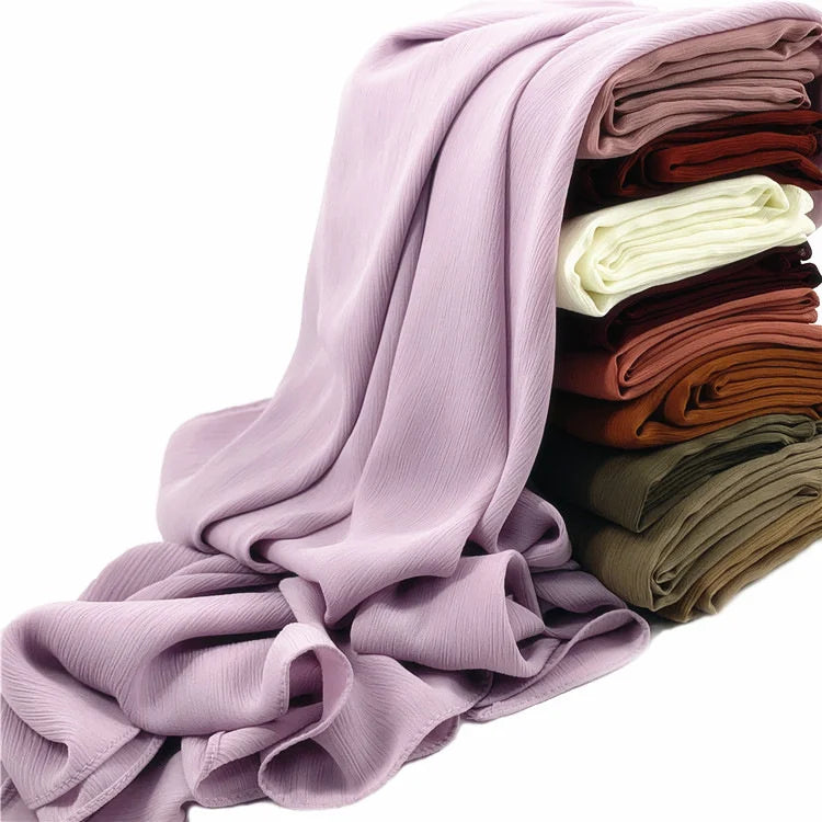 New Arrival Fashion Chiffon Hijab Solid Color Crinkled Turban Headscarf Bubble Chiffon Hijab for Women Malaysian Muslin Scarf