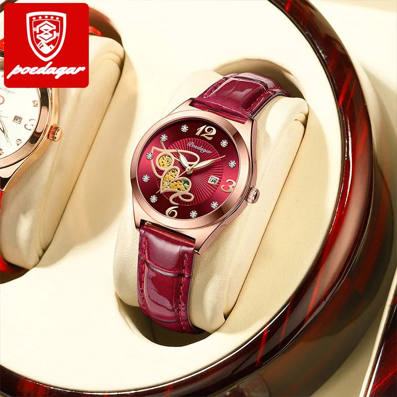 Poedagar 310 Luxury Women Gold Watches 2022 Leather Strap Stylish Female Casual Quartz Wristwatch Girls Gift Relogio