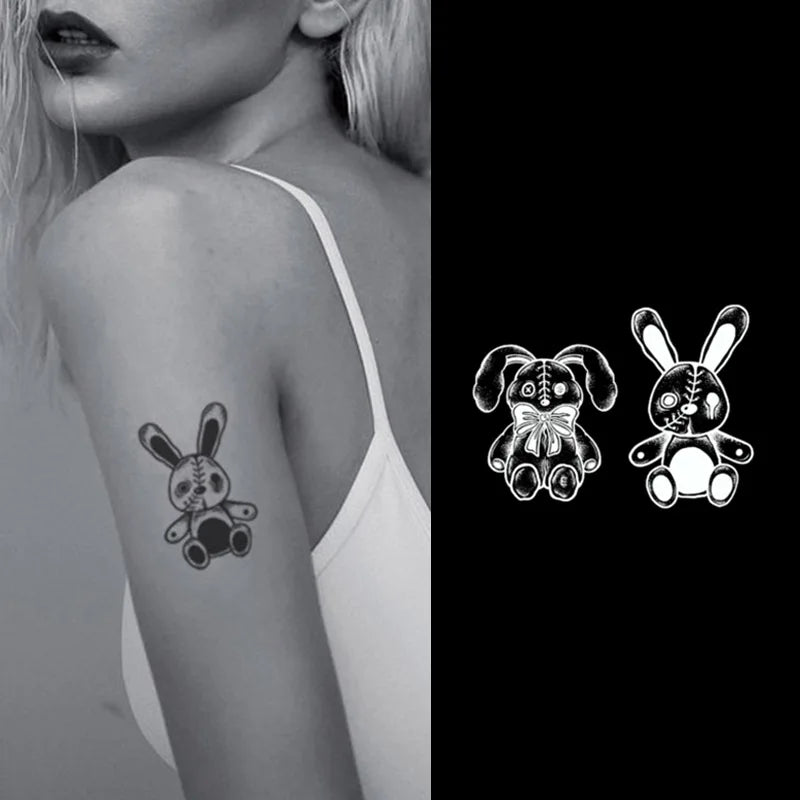 Two Rabbits Custom Temporary Henna Tattoo Stencil Waterproof Body Art Tattoo Sticker in Black for Hand Premium Quality