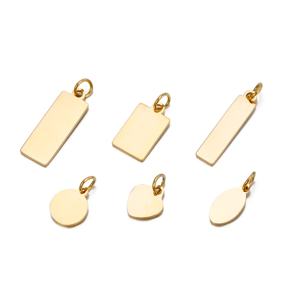 EManco Hot Selling Stainless Steel Blank Brand Tags Pendants Flat Round Oval Square Charms for DIY Jewelry