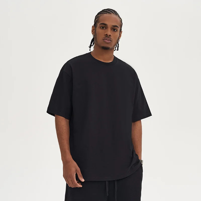 Wholesale 280 Gsm Oversized Black Tshirt for Men 100% Cotton Heavyweight for Puff Print with Custom Logo Silk Screen Printing