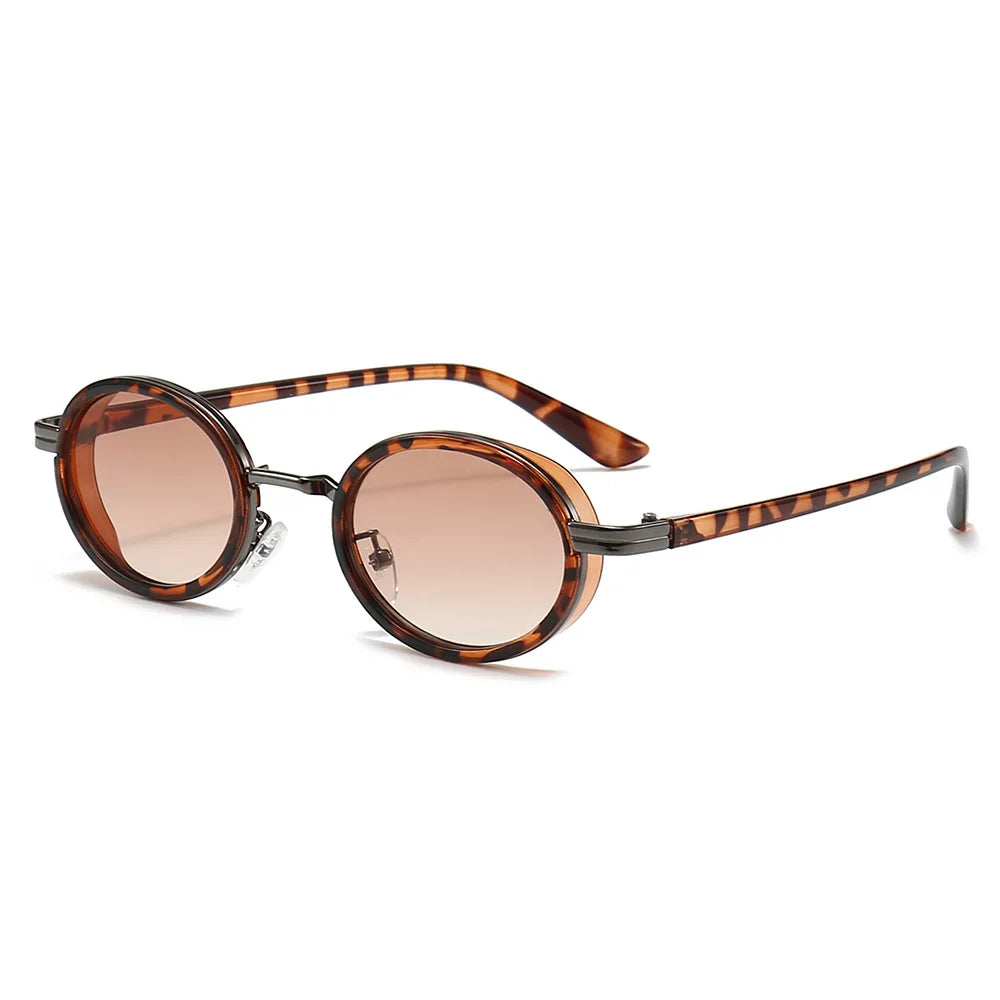 2024 Retro Steampunk Metal Sunglasses Futuristic Oval Small Frame PC Fashion Sunglasses Custom Logo