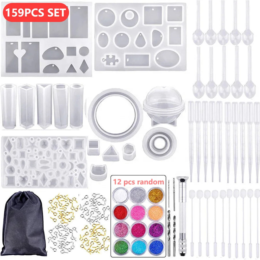 New 159 Pieces Diy Crystal Glue Dropping Tool Set Bracelet Pendant Jewelry Mold Combination With 12 Color Sequins