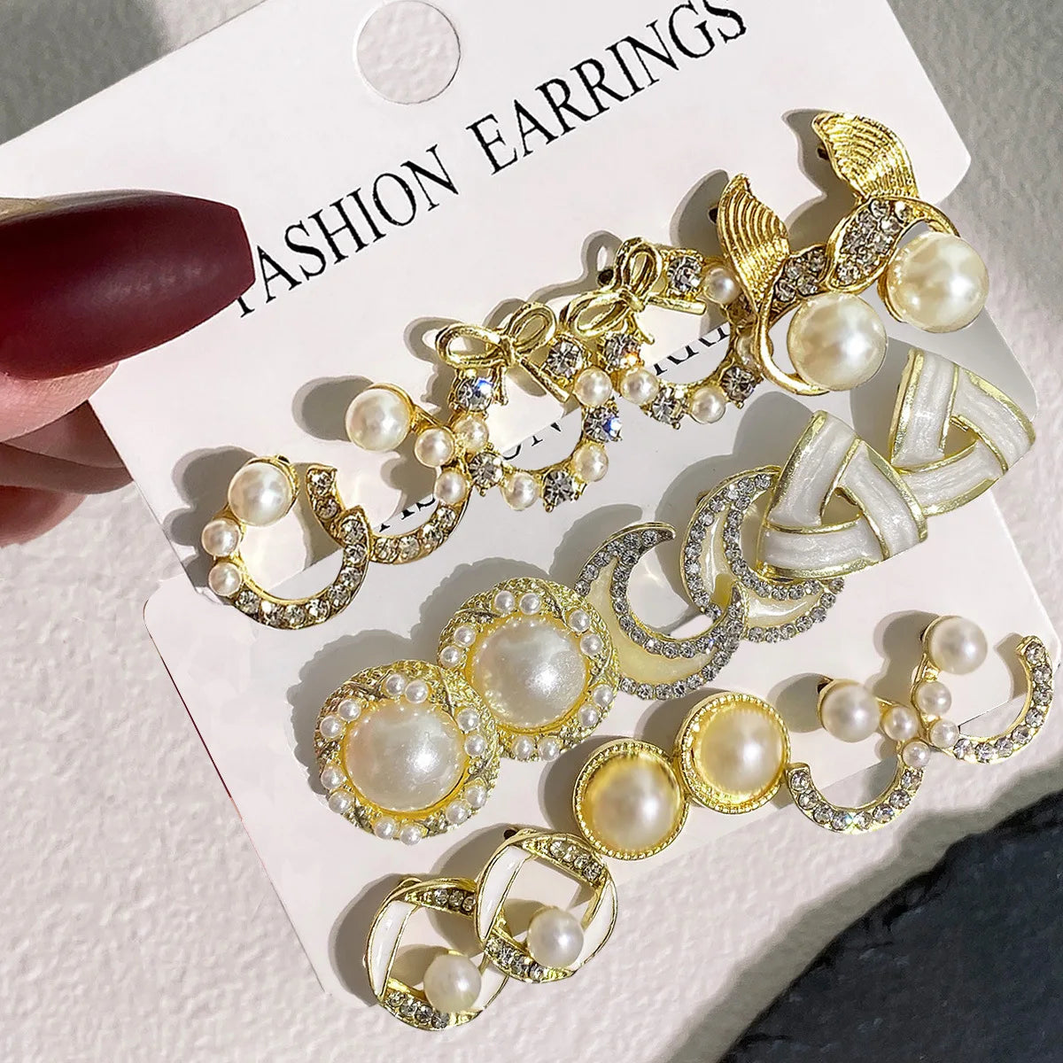 Vintage 3Pairs Butterfly Pearl Zircon Fishtail Earrings Women's Crystal Earrings Set Party Wedding Jewelry Gift