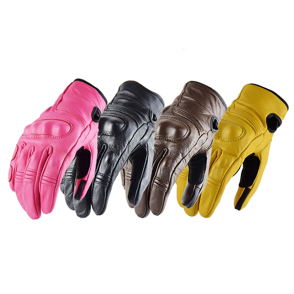 Touch Screen Real Leather Motorcycle Breathable Gym Skidproof Hard Knuckle Full Finger Gloves Protective Outdoor Sports