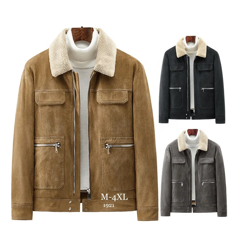 New Arrived 2022 Winter Jacket Men High-Density Suede Shell Coat With Lamb Fur Lining Coat Warm Windproof Jacket for Men Denim