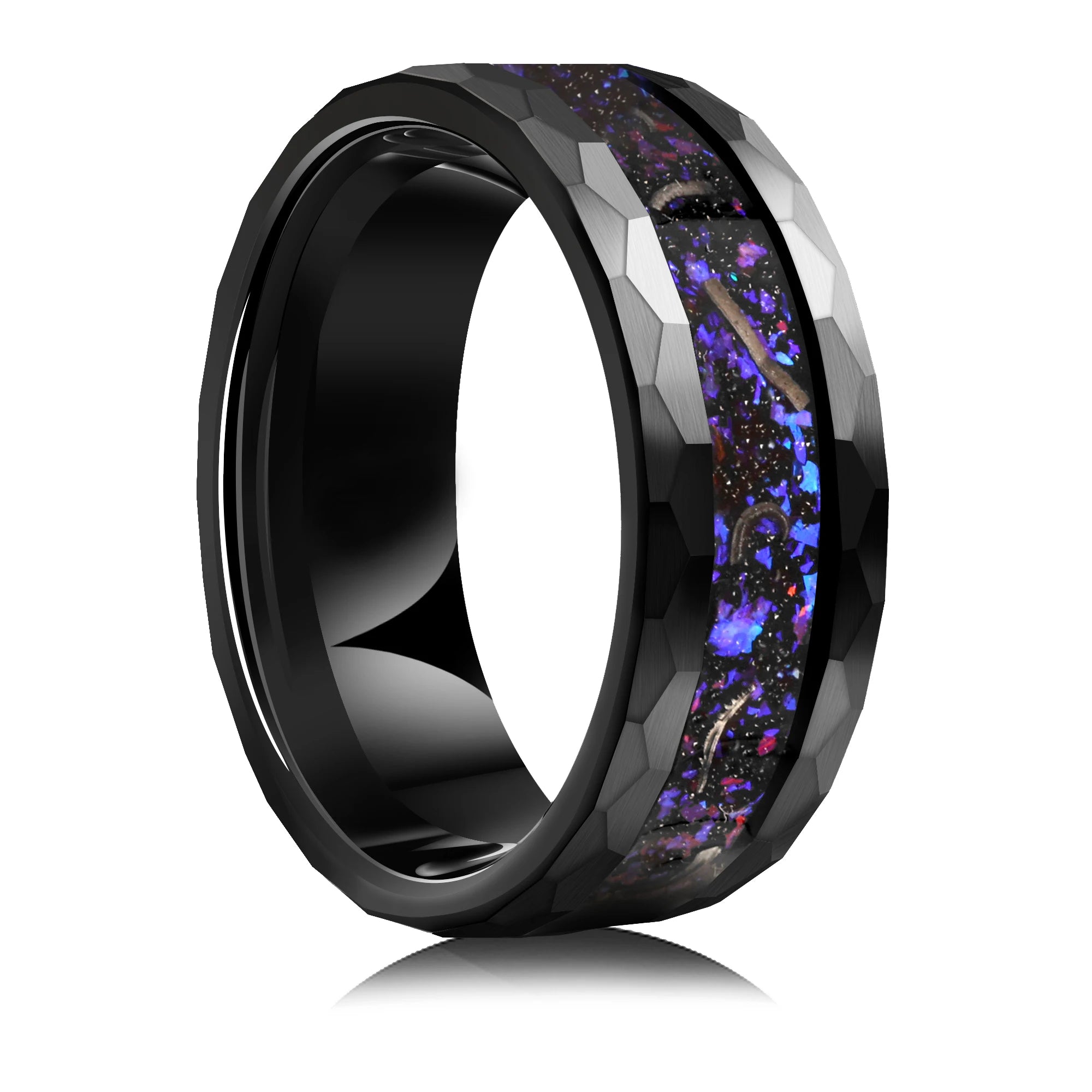 POYA Nebula Couple Rings 8mm 6mm 4mm Black Polished Dome Tungsten Wedding Ring for Men Comfort Fit Purple Band