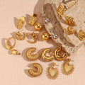 Vintage Gold Plated Stainless Steel Earrings Trendy Engraved Flower Studs for Women Tarnish-Free Jewelry
