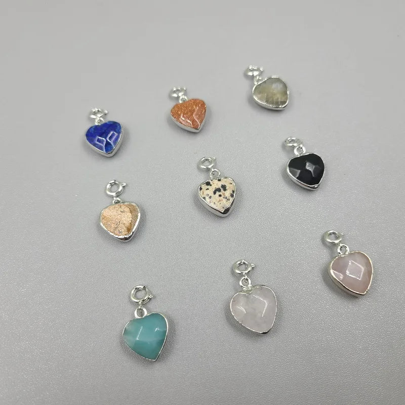 NEW Small Natural Crystal Heart Pendant Semi-Precious Gemstone Stones Jewelry Silver Electroplated Edge Charms