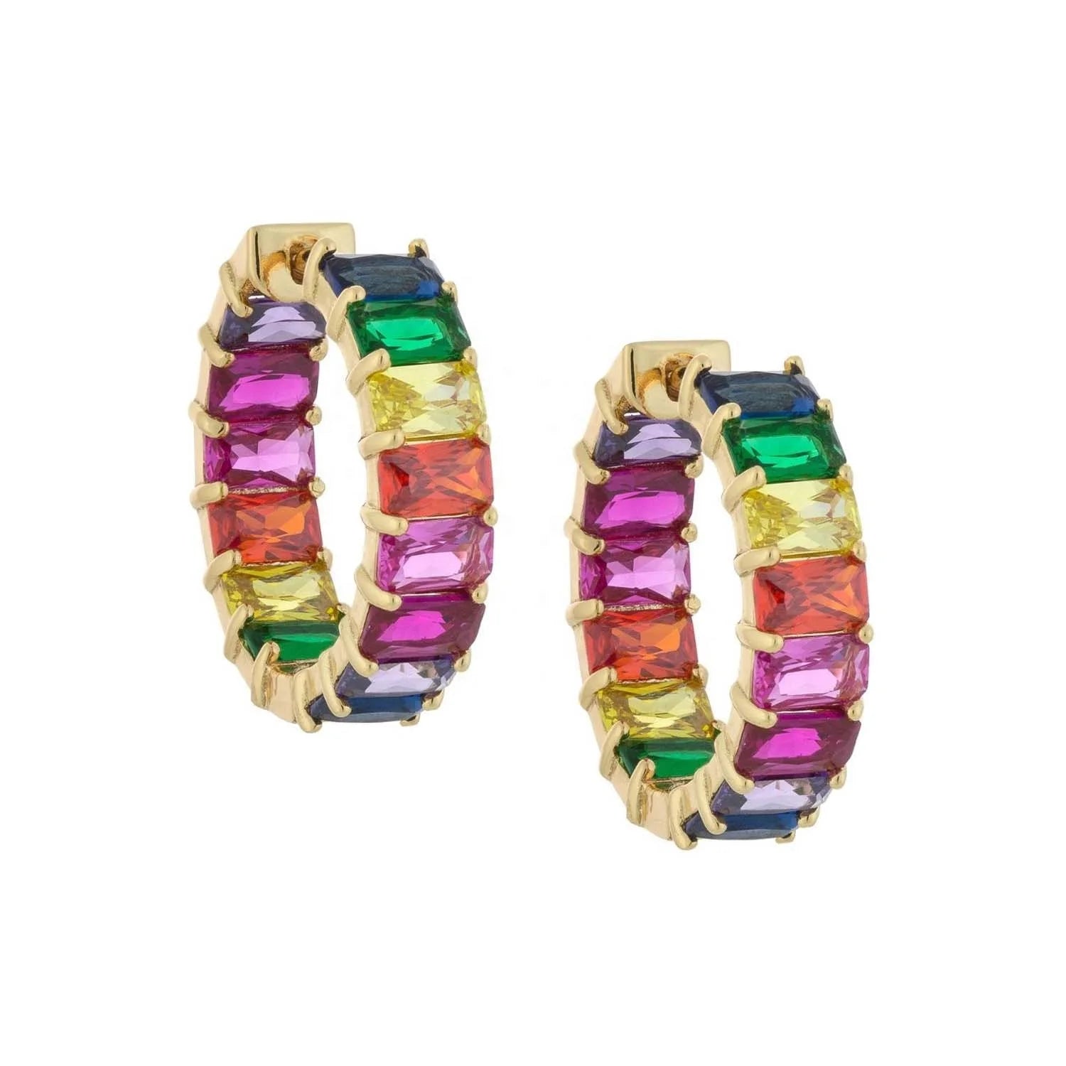 LOZRUNVE 925 Sterling Silver Rainbow Baguette Bohemian Hoop Earring Jewelry Gold